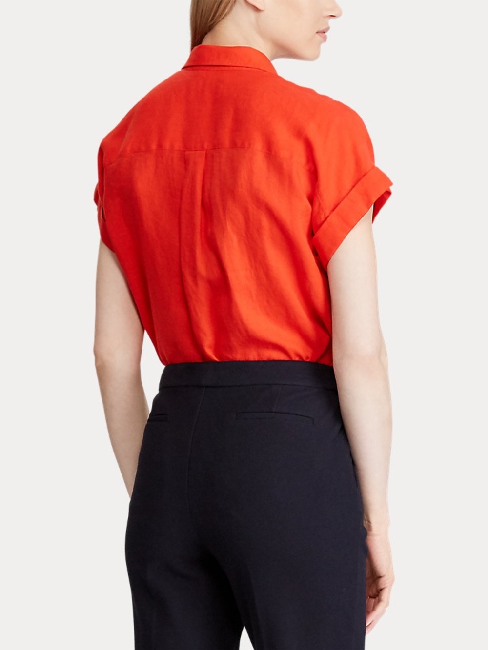 Lauren Ralph Lauren Bright Orange Short-Sleeve Linen Button-Up - Picture 3 of 5